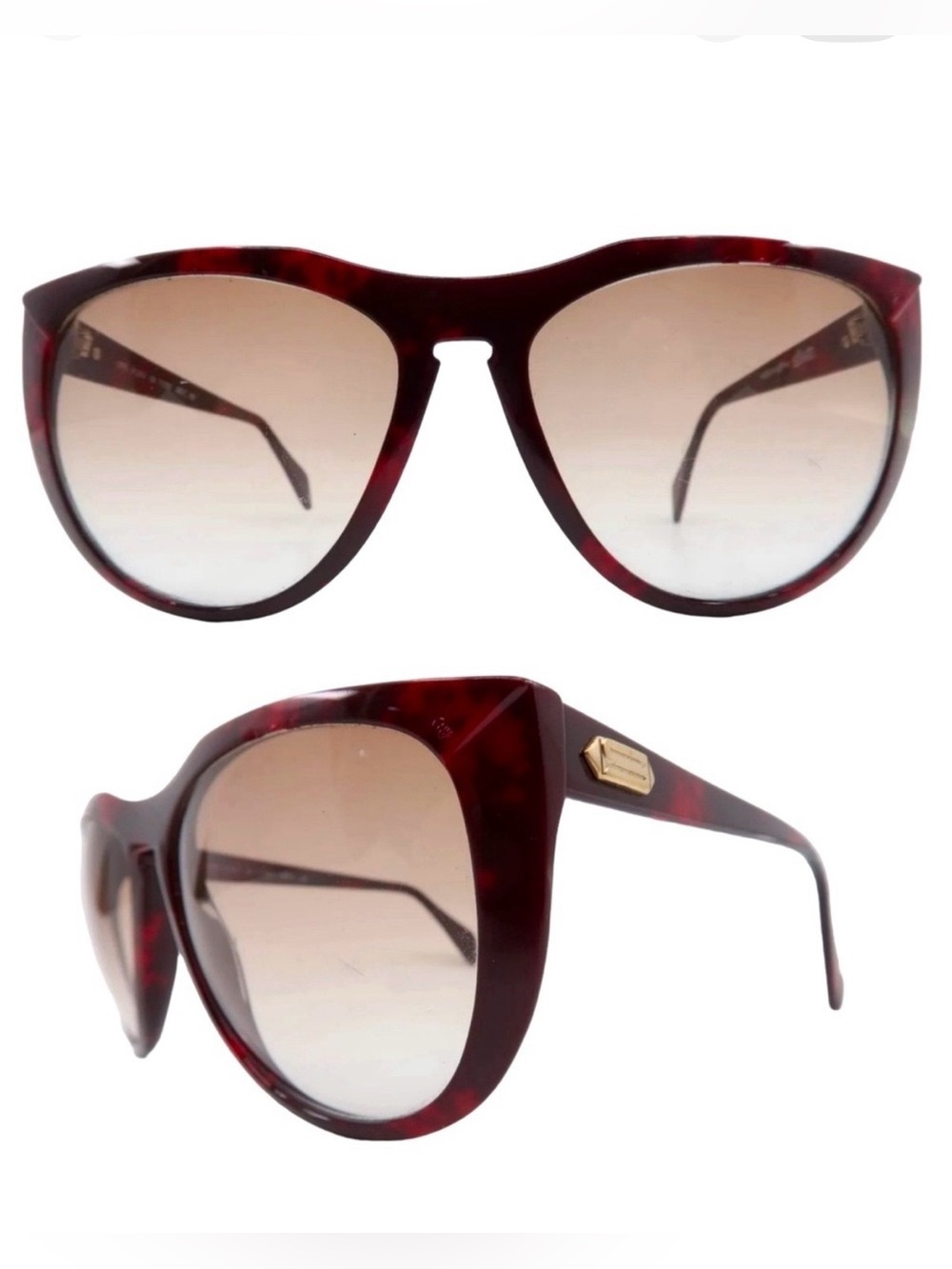 1970’s Oversized Silhouette Austria Sunglasses in Deep Burgundy Brown, Mod 3076